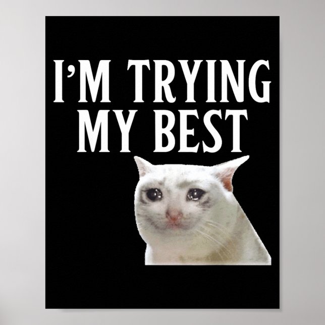 I'm Trying My Funny Crying Cat Meme Men Women Kids Poster (Vorne)