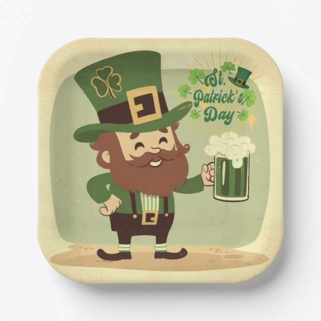 Im Vintage-Stil gestalteter St. Patrick's Day Pappteller (Vorderseite)