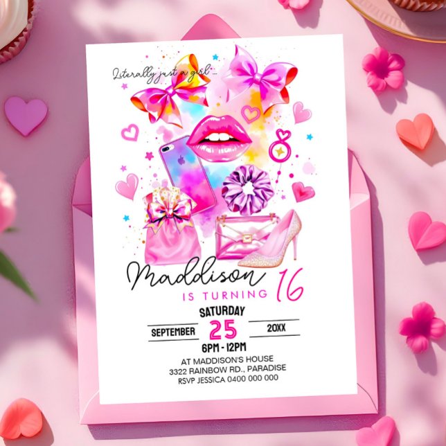 Im wahrsten Sinne des Wortes nur ein Girl INVITATI Einladung (Neon Messy Coquette Literally just a Girl Birthday Party Invitation. Neon Bow Party Invitation)