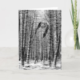 Im Wald fliegende Eule Feiertagskarte
