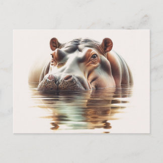 Im Wasser versunkenes Nilpferd Aquarell Postkarte