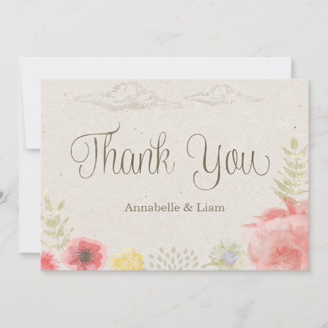 Im Wiesen Sommerhochzeit vielen Dank Dankeskarte (Vorderseite)