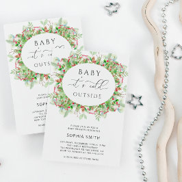 Im Winter immergrün ist es kalt draußen Babydusche Einladung