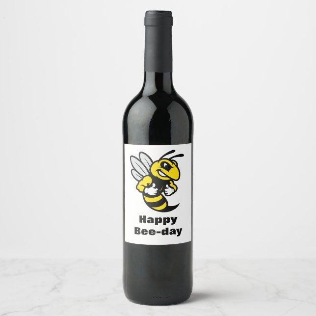 Imabee Reversed Funny Bee Birthday Geschenk Weinetikett (Vorderseite)