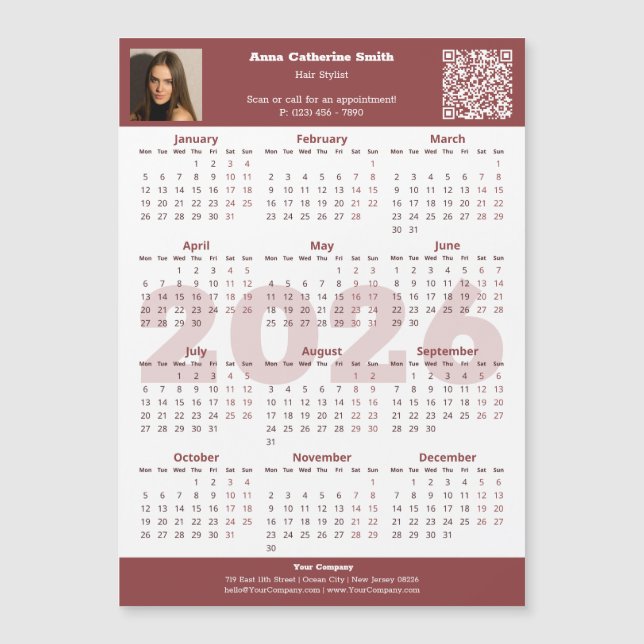 Image QR-code Burgundy White 2026 Calendar Magnet (Vorderseite)
