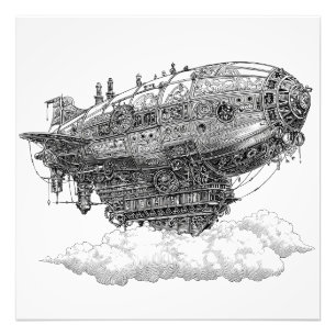Imaginäre Schwarz-weiße Floating City Airship Fotodruck