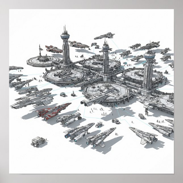 Imaginärer Weltraumport Poster (Vorne)