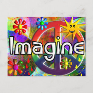 "Imagine" Psychadelische 70er-Geschenke Postkarte