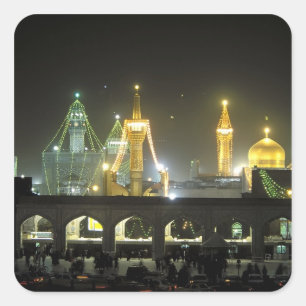 Imam Reza Shrine Complex in der Nacht, Mashhad, Quadratischer Aufkleber