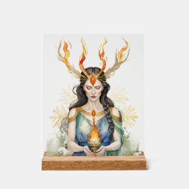 Imbola Wiccan Goddess Flame & Golden Snowflake Acrylschild