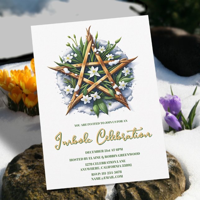 Imbolc Sunshine Snowdrop Pentagramm Pagan Holiday Einladung (Imbolc Sunshine Snowdrop Pentacle Pagan Holiday Invitation)