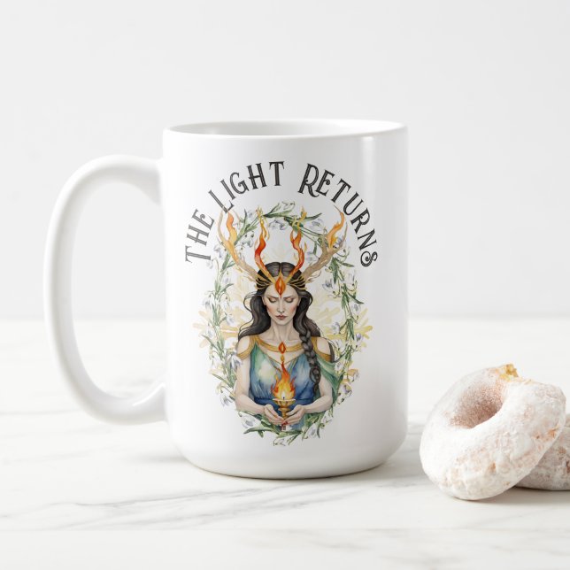 Imbolc Wiccan Goddess Flame & Snowdrop Blume Kaffeetasse (Mit Donut)