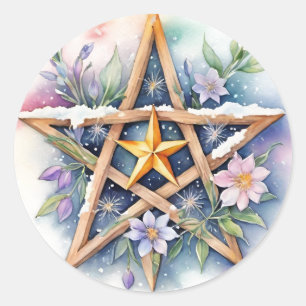 Imboli Floral Snowy Pentagramm Wiccan Holiday Runder Aufkleber