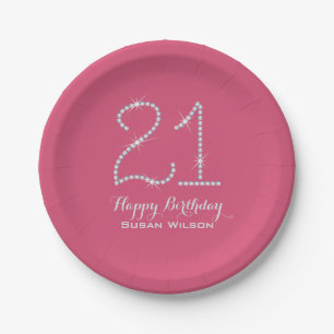 Imitat-diamante de imitación-21. Geburtstag Pappteller