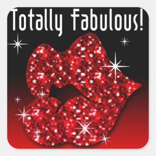 (Imitat) Glitzer-Lippentotal fabelhaftes Rot Quadratischer Aufkleber