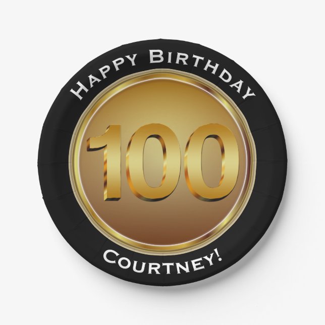 Imitat-Gold ein Hundertstel 100. Geburtstag mit Pappteller (Vorderseite)
