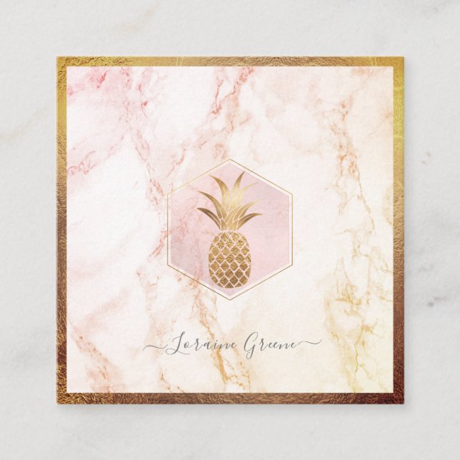 IMITAT GOLD PINEAPPLE+BLUSPINK MARMOR QUADRATISCHE VISITENKARTE (Vorderseite)