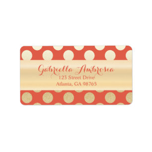 Imitat-Gold-u. Korallen-Polka-Punkte Adressaufkleber