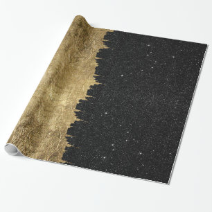 Imitat-Gold u. schwarze Starry NachtBrushstrokes Geschenkpapier
