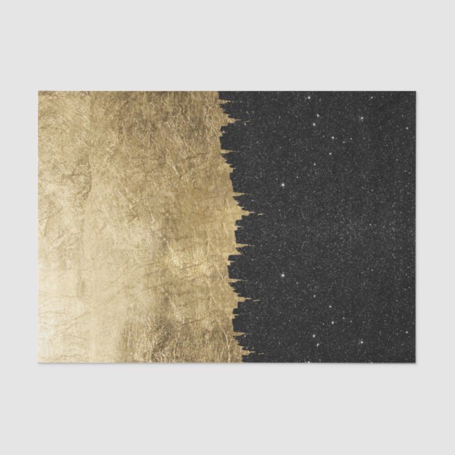Imitat-Gold u. schwarze Starry NachtBrushstrokes Seidenpapier (Vorderseite)