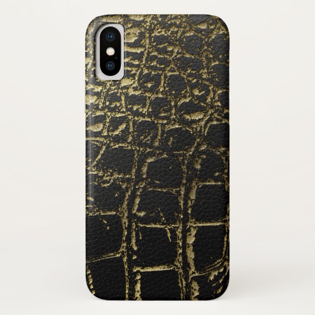 Imitat-Gold und schwarze Krokodil-/Snake-Haut Case-Mate iPhone Hülle (Rückseite)