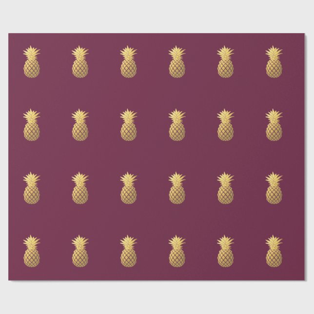 Imitat-Goldananas auf Burgunder Geschenkpapier (Flach)