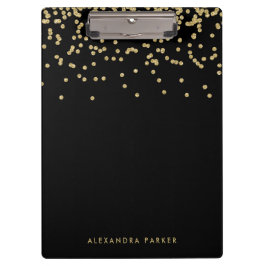 Imitat-GoldConfetti auf Schwarzem Klemmbrett