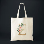 Imitat Goldfolie Blumenzange E Monogramm Tragetasche<br><div class="desc">Feminine und elegante Blumentote-Tasche mit Aquarell Illustrationen von Blume,  Grün und Imitat-Folie Monogramm. Personalisieren Sie diese durch Hinzufügen eines Namens oder einer kurzen Wortgruppe. Diese monogramm Blumenbeuteltasche ist als personalisiertes Geschenk perfekt.</div>