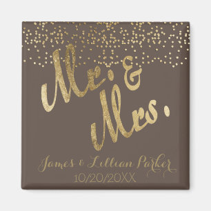 Imitat-Goldfolie "Herr u. Frau" Monogramm-Hochzeit Magnet
