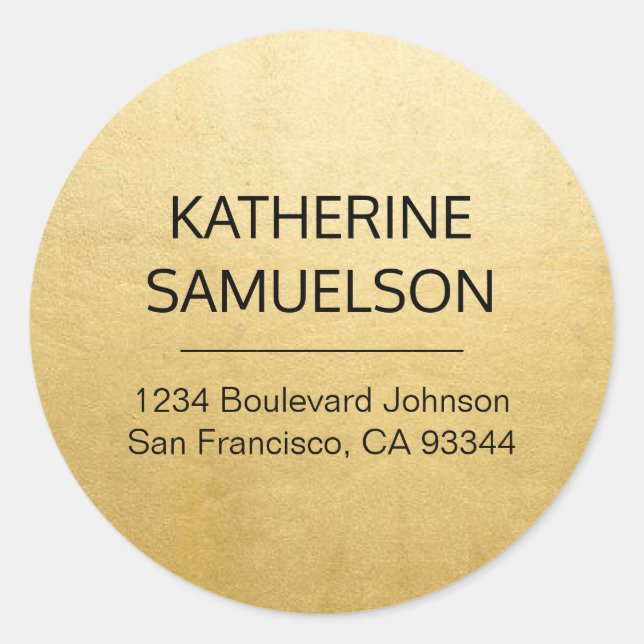 Imitat GOLDfolie Name u. Rücksendeadresse Runder Aufkleber (Vorderseite)