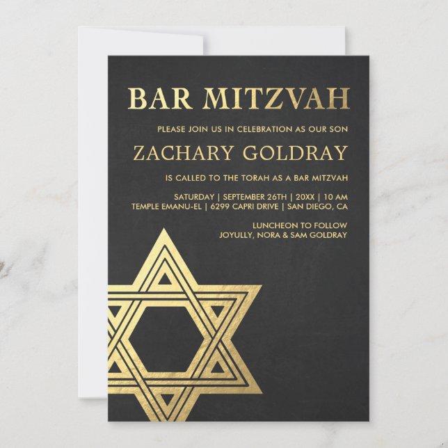 Imitat-Goldfolien-Stern Bar Mitzvah Einladungs-| Einladung (Vorderseite)
