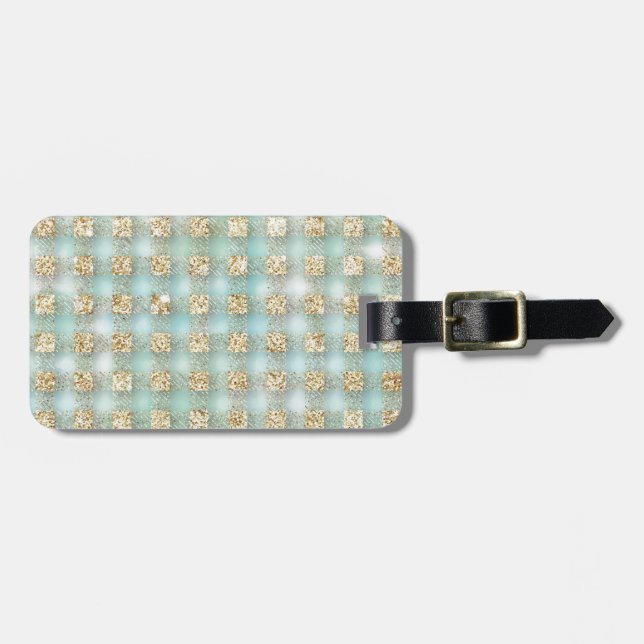 Imitat, GoldGlitter, Zauber, Minze, Tartan, Gepäckanhänger (Vorderseite horizontal)