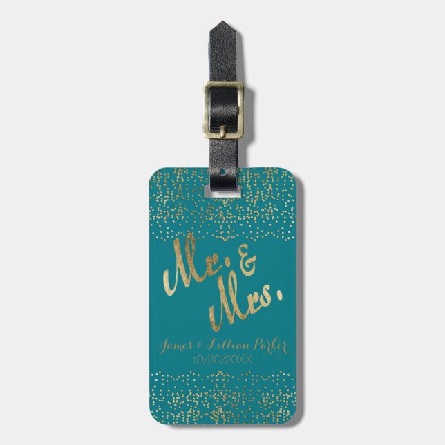Imitat-Goldherr und Frau Monogram Wedding Gepäckanhänger (Vorderseite vertikal)