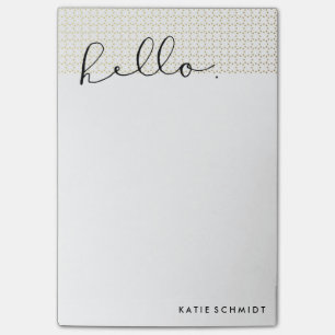 Imitat-Goldpunkte mit "hallo" in der schwarzen Post-it Klebezettel