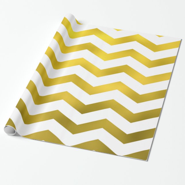Imitat Goldweiße Folie Zickzack Zig Zag Streifen Geschenkpapier (Ungerollt)