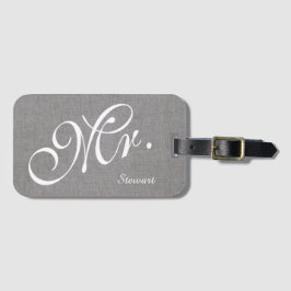 Imitat-grauer Leinenjungvermählten-Herr Husband Gepäckanhänger