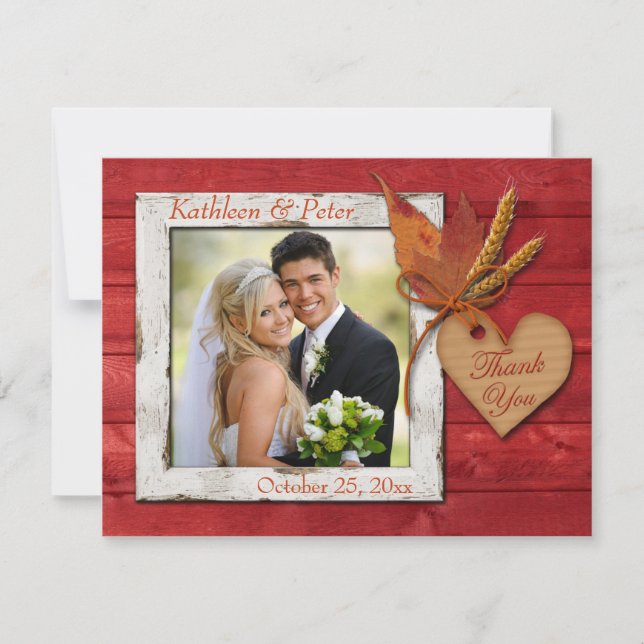 IMITAT Holz, Blätter, Herz, Weizen FOTO dankt Dankeskarte (Vorderseite)