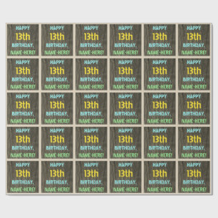 Imitat-Holz, gemalter Text-Blick, 13. Geburtstag + Geschenkpapier