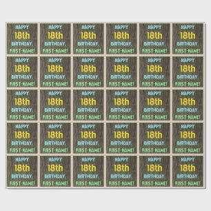 Imitat-Holz, gemalter Text-Blick, 18. Geburtstag + Geschenkpapier