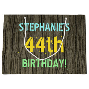 Imitat-Holz, gemalter Text-Blick, 44. Geburtstag + Große Geschenktüte