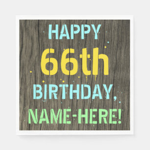 Imitat-Holz, gemalter Text-Blick, 66. Geburtstag + Serviette