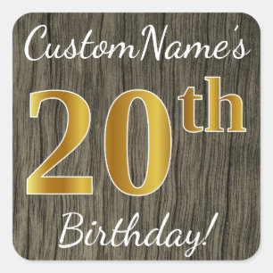 Imitat-Holz, Imitat-Gold20. Geburtstag + Quadratischer Aufkleber