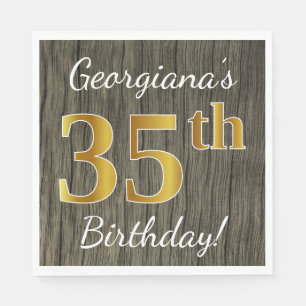 Imitat-Holz, Imitat-Gold35. Geburtstag + Serviette