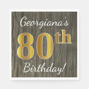 Imitat-Holz, Imitat-Gold80. Geburtstag + Serviette
