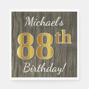 Imitat-Holz, Imitat-Gold88. Geburtstag + Serviette