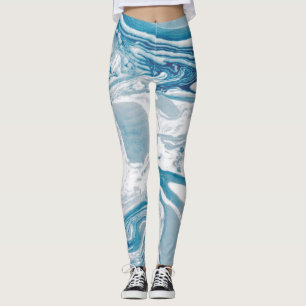 Imitat in Weiß und Blau Marmor Moderne Leggings