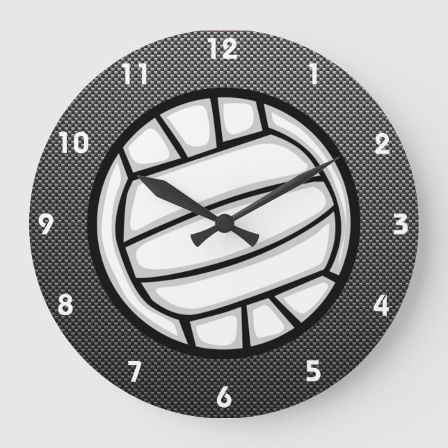 Imitat-Kohlenstoff-Faser-Volleyball Große Wanduhr (Vorderseite)
