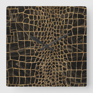 Imitat Krokodile, flüssige Marmor und Gold Quadratische Wanduhr