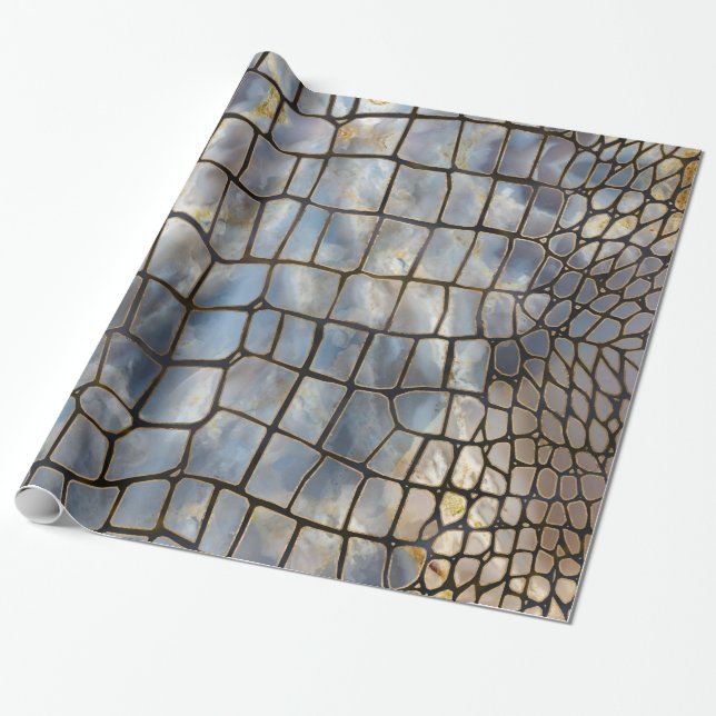 Imitat Krokodile Textur Marmor und Gold Geschenkpapier (Ungerollt)