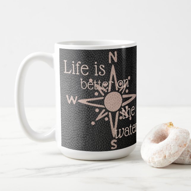 Imitat Leather Look Compass Rose Anker Kaffeetasse (Mit Donut)